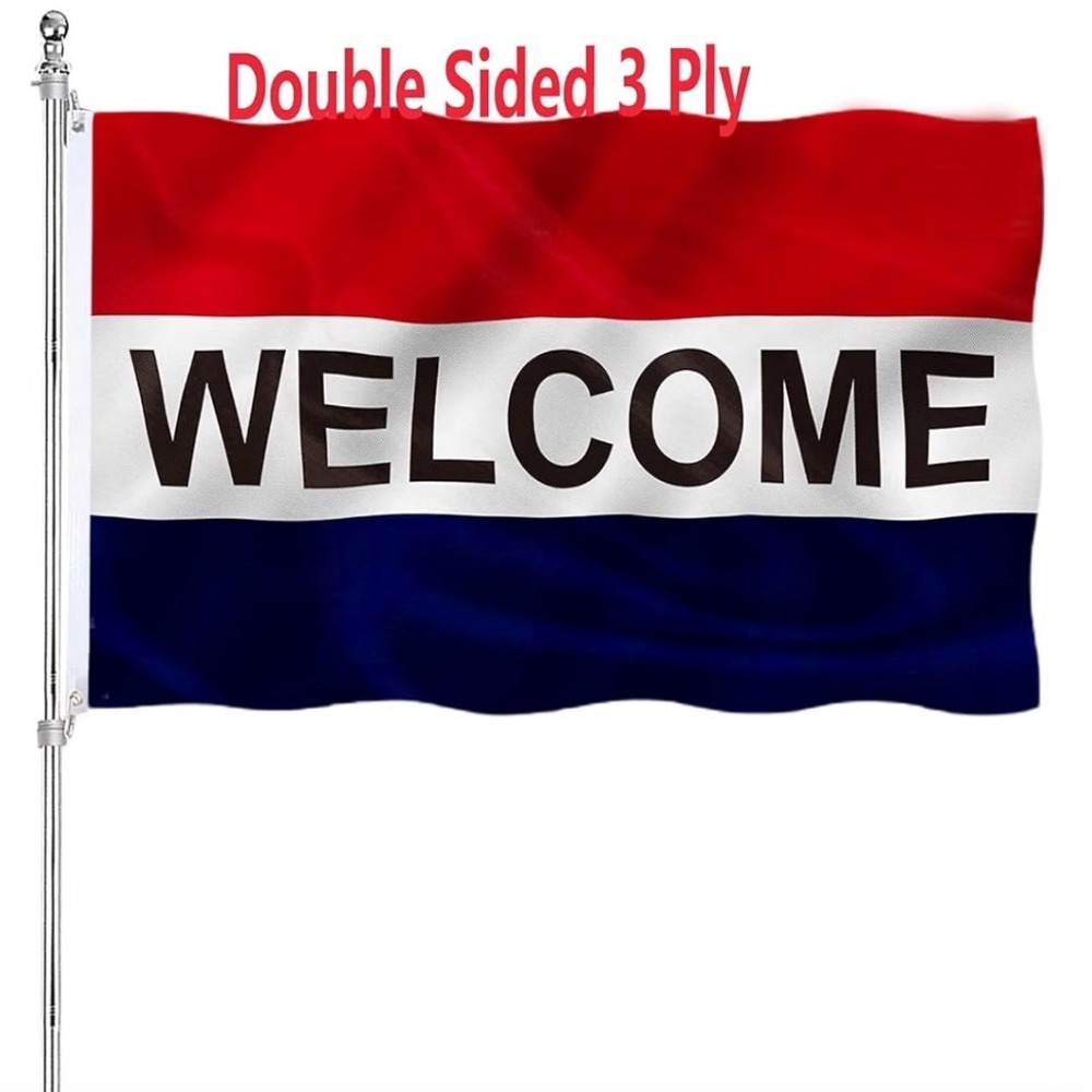 ARSOF Welcome Sign Business Flag 3x5 Double Sided Heavy Duty 3 Ply Polyester Red